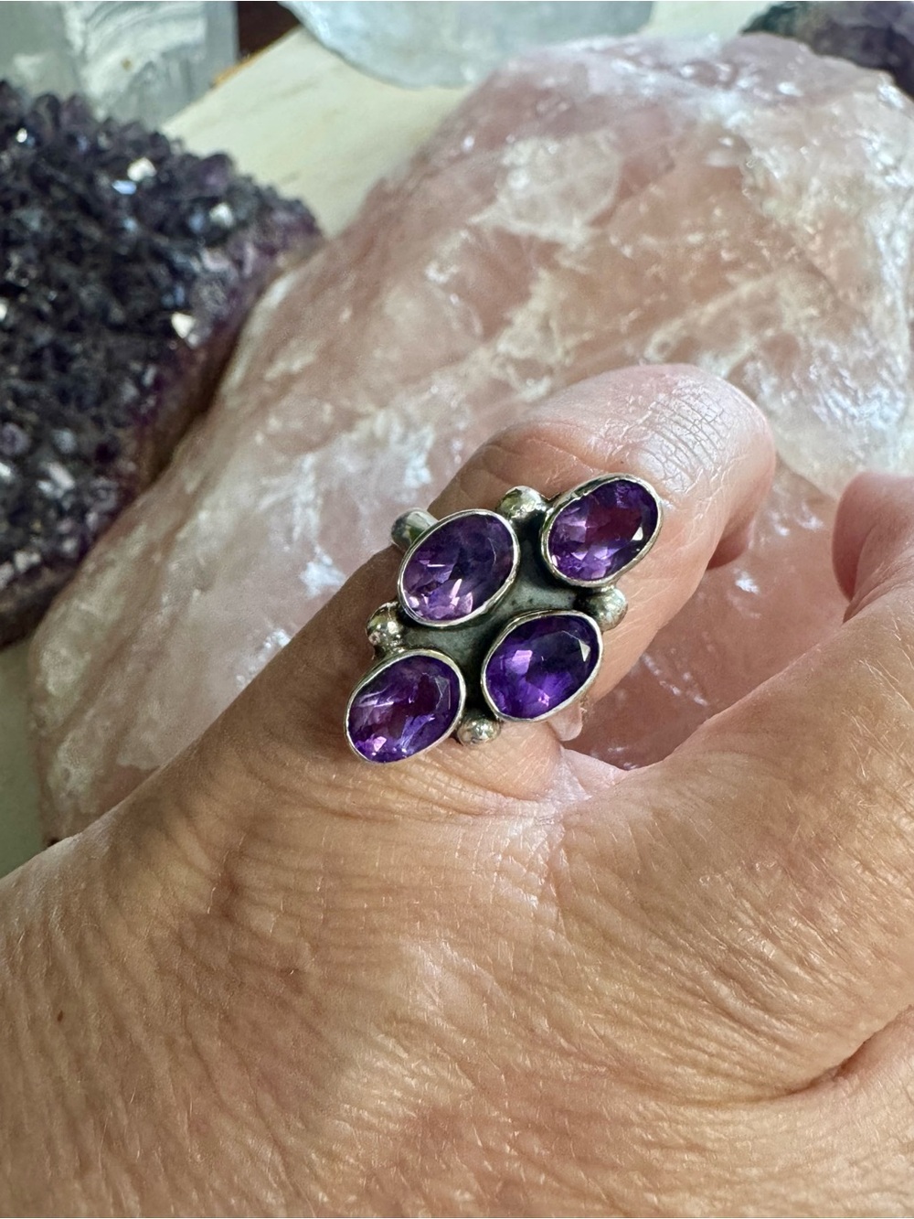 Sterling Silver Purple Amethyst Four-Stone Cocktail Ring - Size 6.25